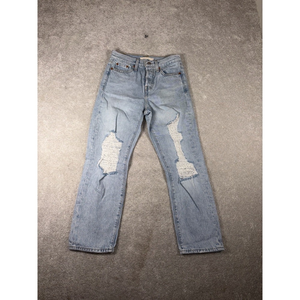 levis wedgie straight distressed womens light wash button fly 25